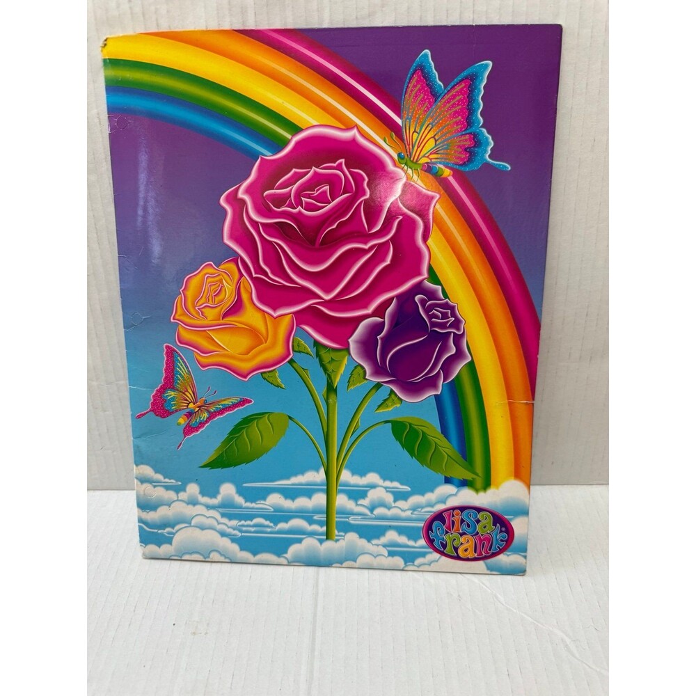 Vintage lisa frank Y2k Pocket Folder Y2K Roses Butterflies Flowers Rainbow 2003